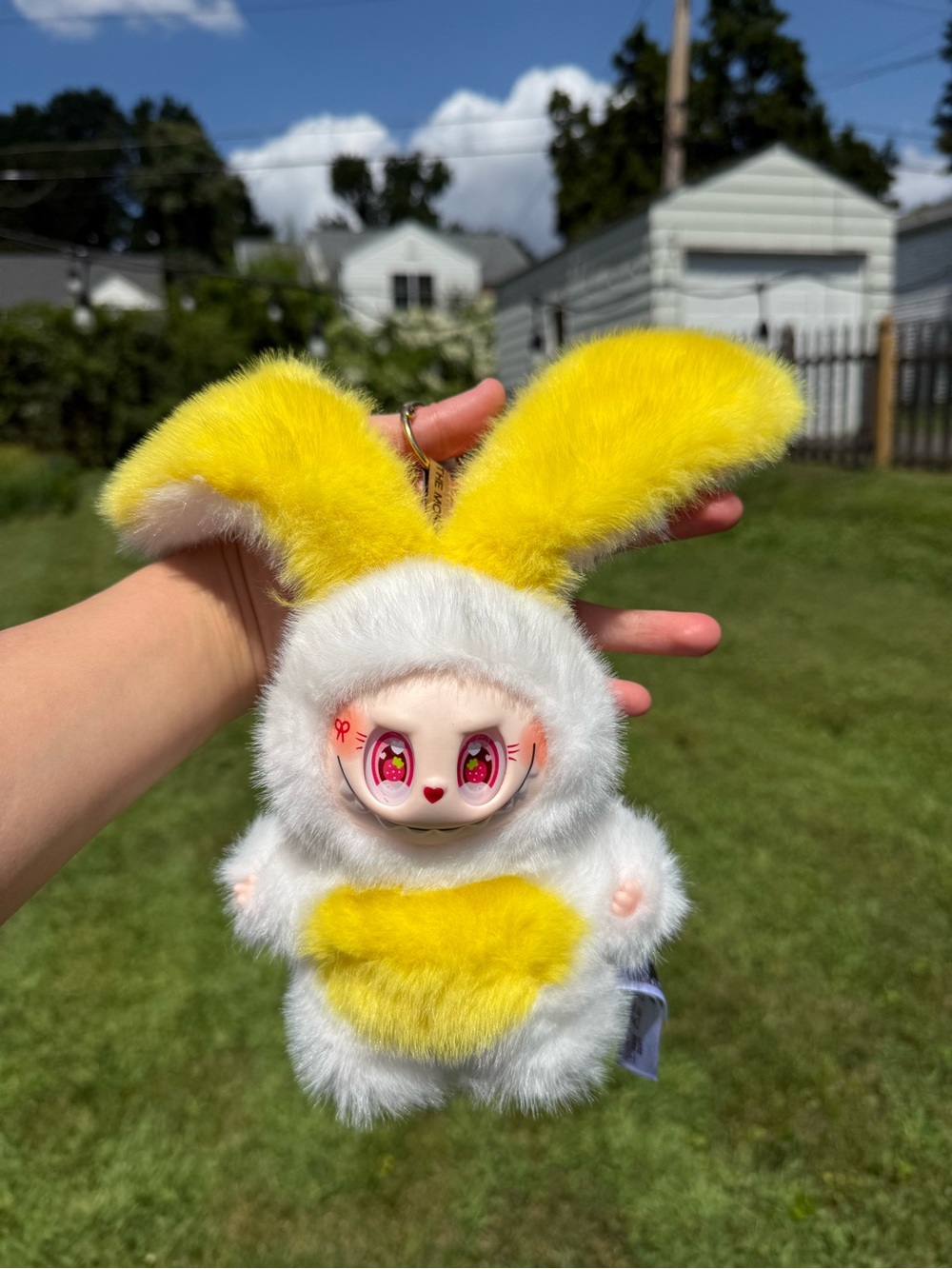 Yellow White Plush Labubu Bunny Keychain-Stuffed Animal Accessory-Not Pop Mart